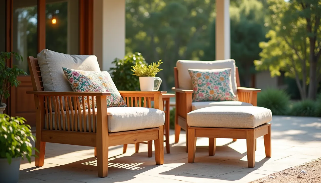 teak patio chairs on terrace