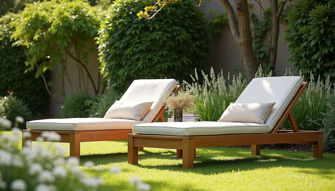 teak lawn chairs in backyard garden