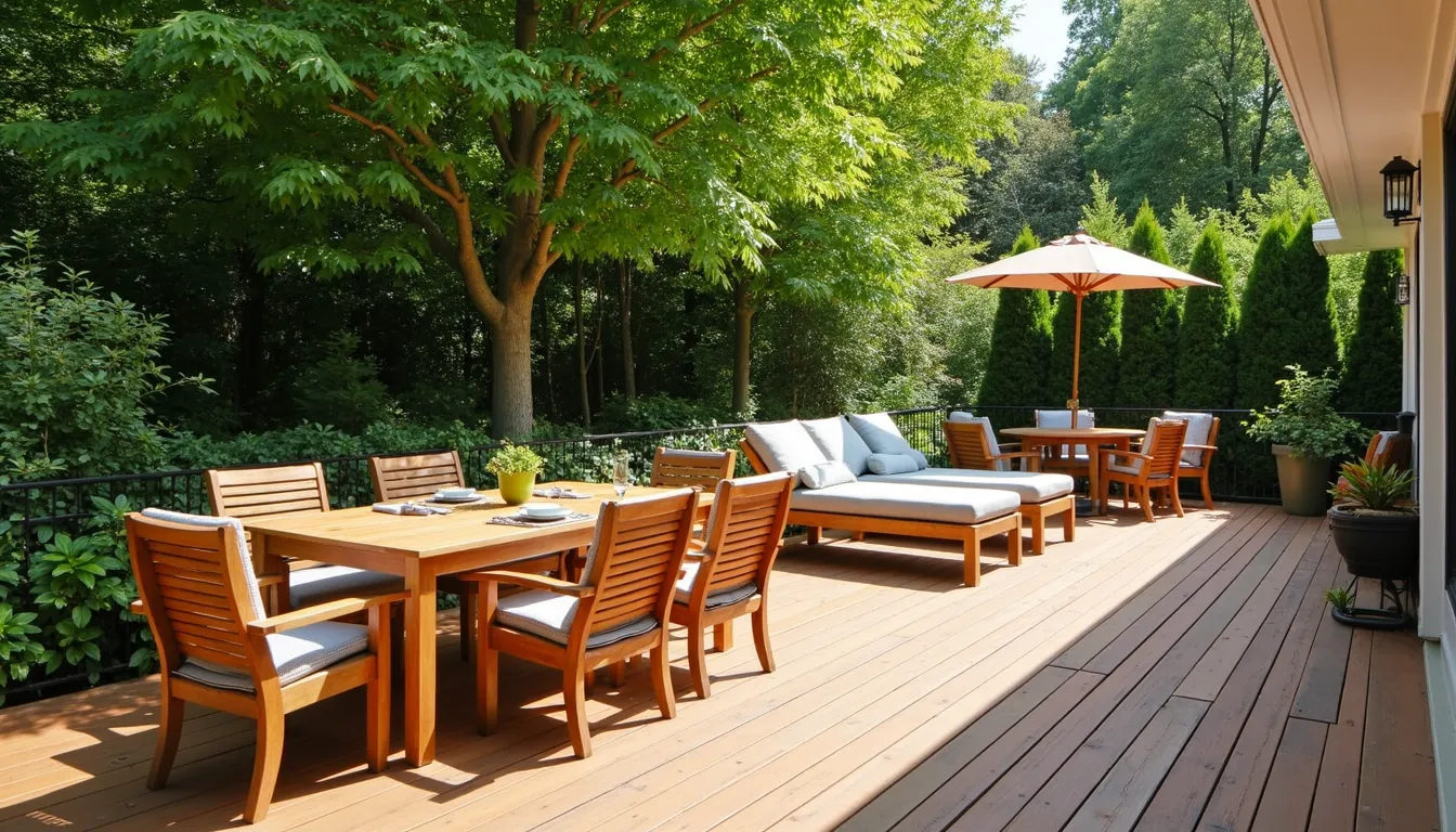 teak deck furniture on backyard terrace