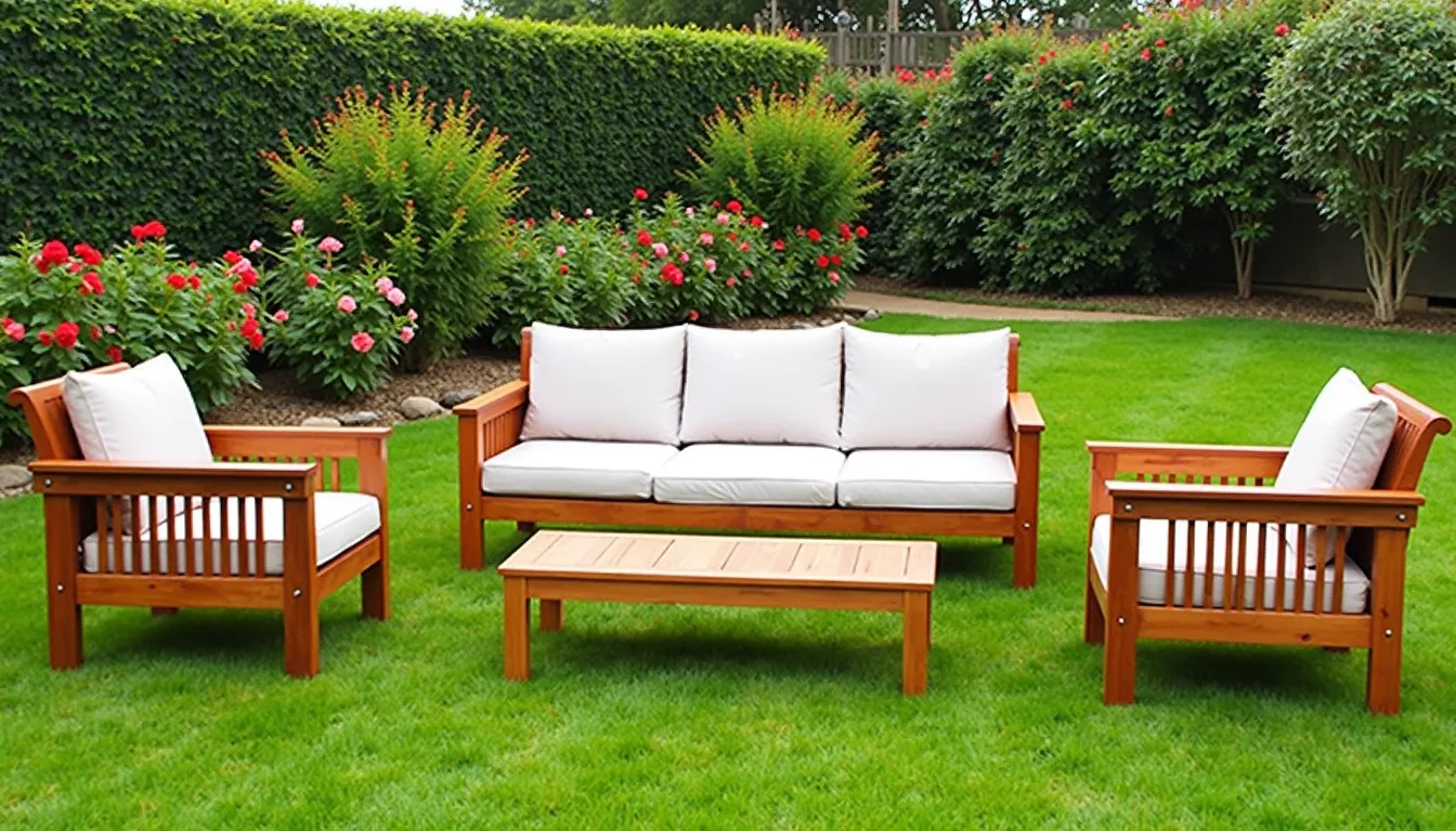 teak lawn furniture outdoor in backyard garden