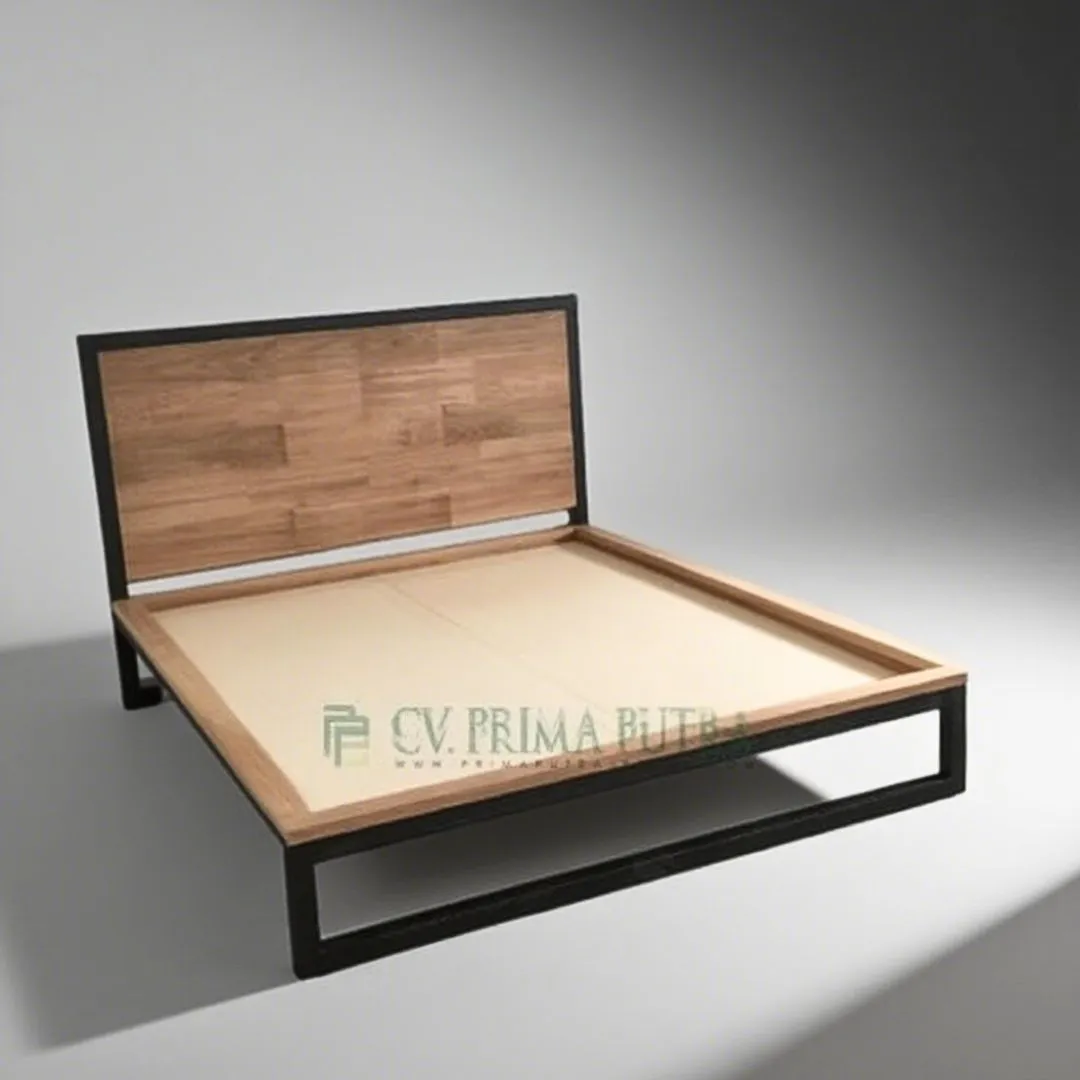 Solid teak wood modern minimalist bed frame by furniture manufacturer Jepara
