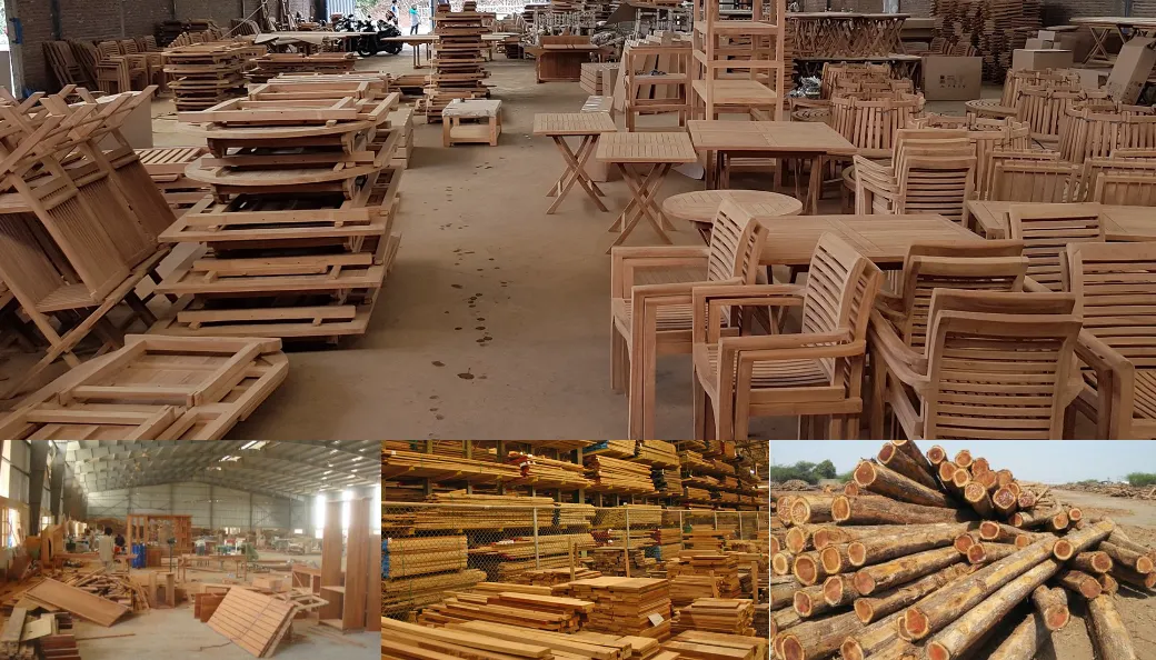 Jepara teak furniture craftsmen at work
